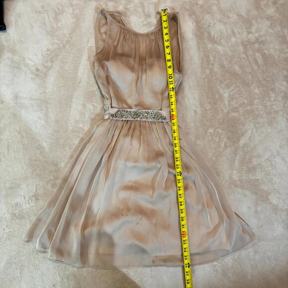 Embellished Chiffon Sleeveless Party Dress – Beige/Nude – Beaded Waistband – XS - Picture 5 of 6